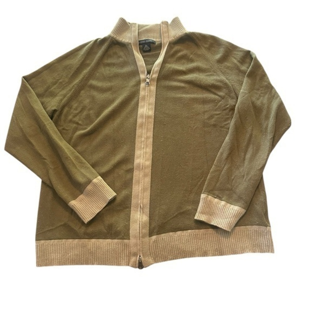 Banana Republic Cotton Cashmere Full Zip Cardigan - Mens Size XL Green and Tan